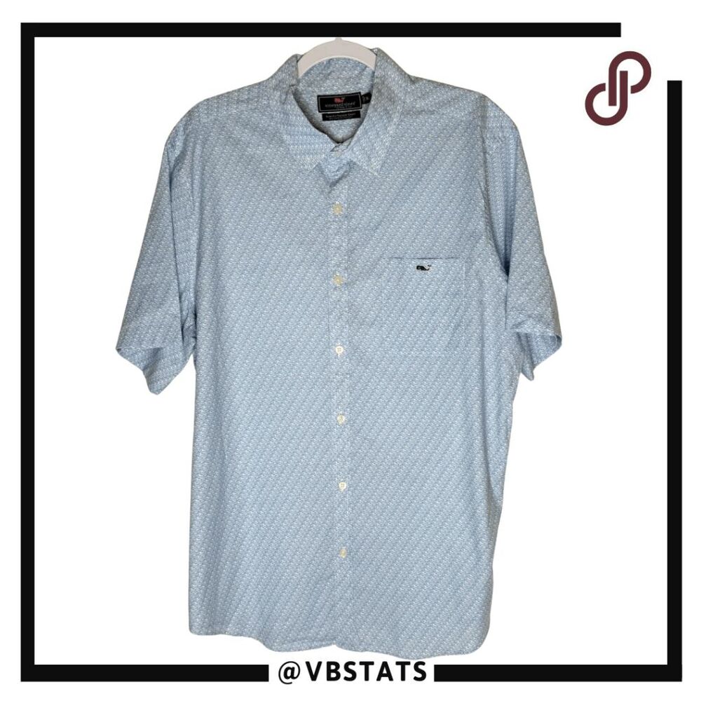 Vineyard Vines Men's Slim Fit Tucker Fish Short Sleeve Button Up Shirt Blue XL